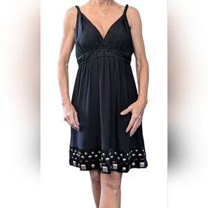 NWT Hale Bob Black Silk Embellished Dress M Beaded Hem Sleeveless Cocktail Party